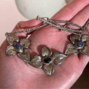 Vintage Sterling Silver Fairycore brutalist Flower Branch Israel Choker Necklace